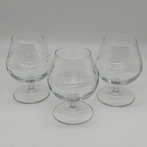 Vintage Princess House Brandy Snifters Heritage Pattern Etched Set of 3 Glasses~